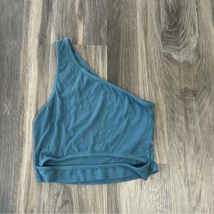 Green ribbed one shoulder cut out cropped tank top